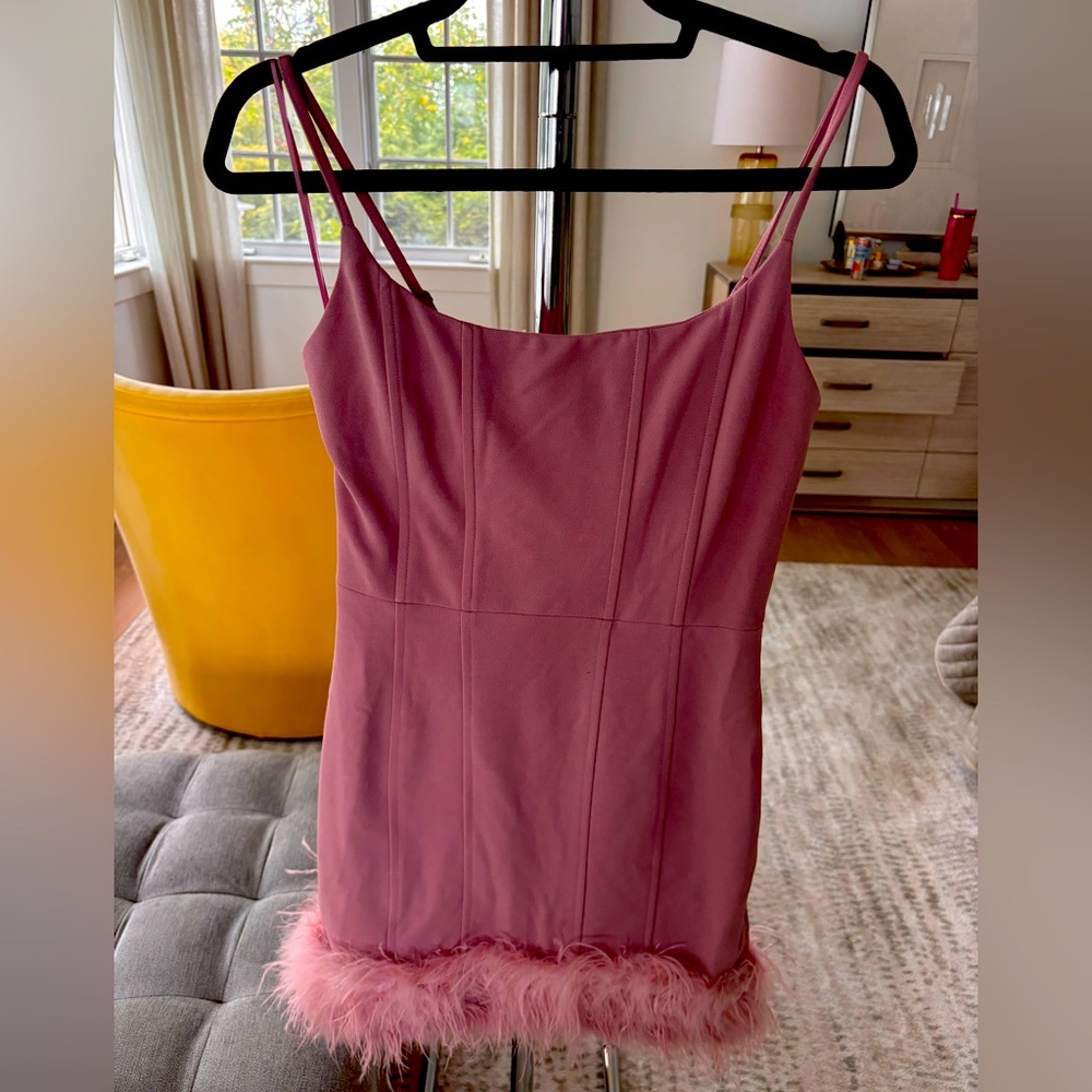 Line and dot Pink dress with fur size S
